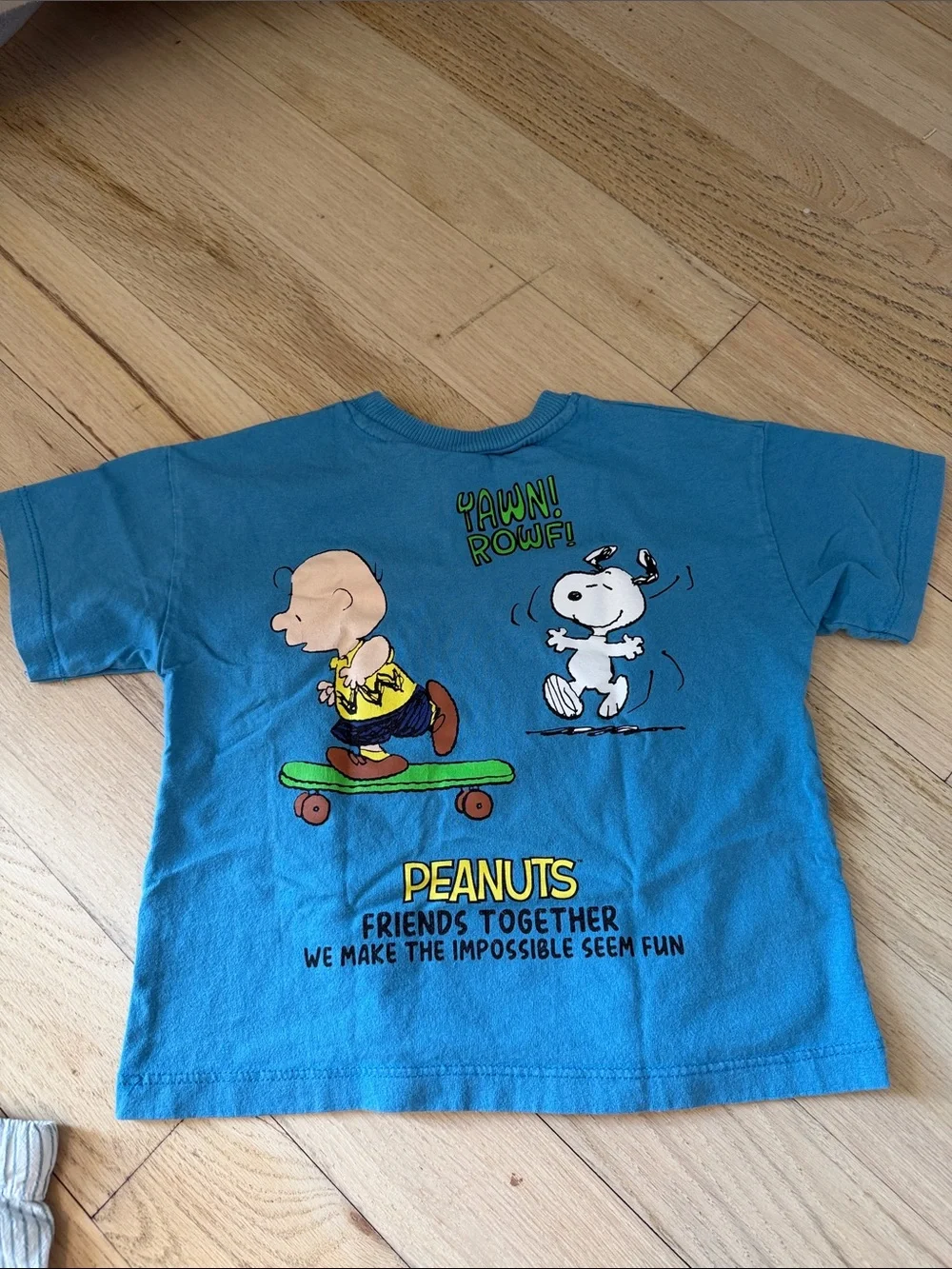 Zara Blue Snoopy Graphic Tee with Cream Striped Shorts